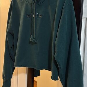 Hollister Dark Green Cropped Hoodie with Butterfly Detail